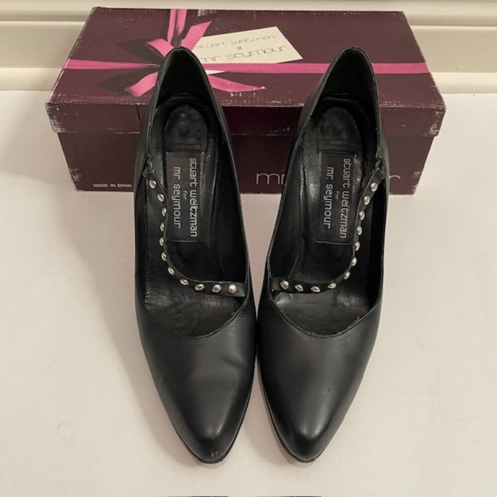 Stuart Weitzman Black With Shiny Silver Metallic … - image 1